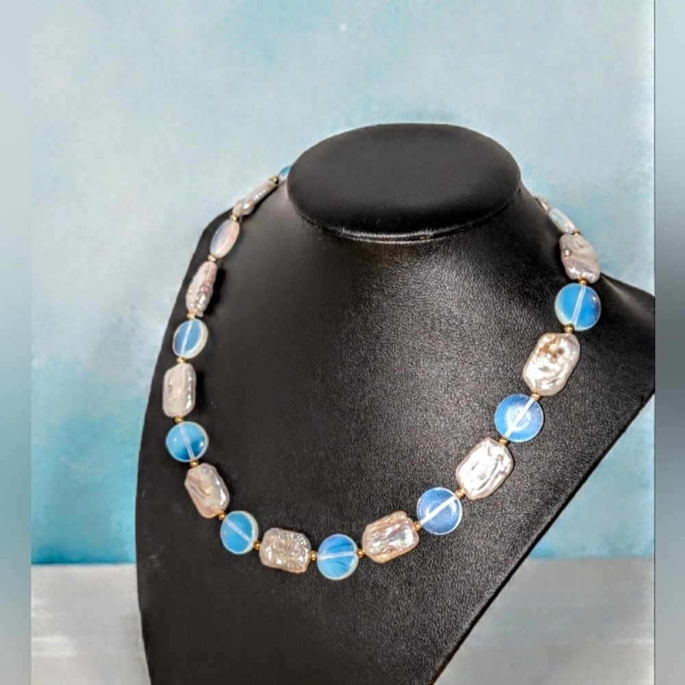 Handmade Opal and Pearl Stones Necklace - Picture 4 of 11